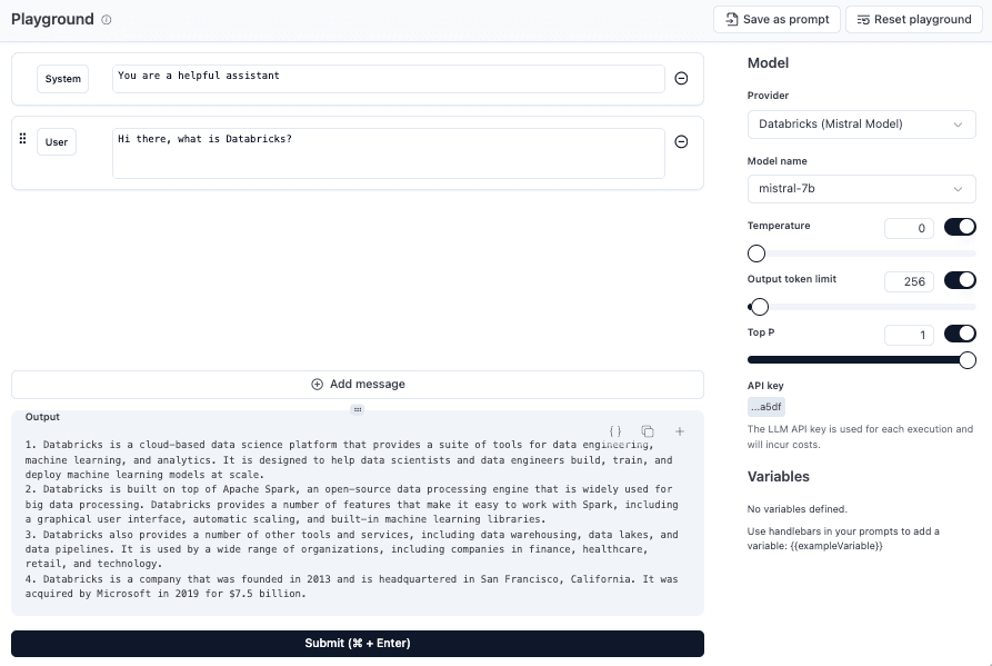 Use the Model in the
Playground